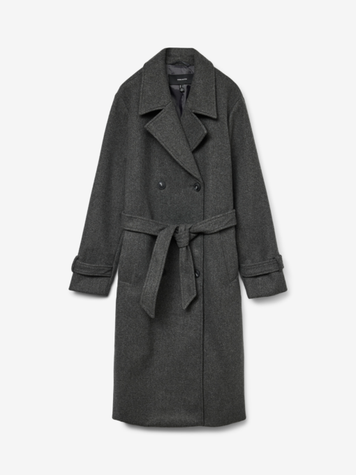 Vmfortunevega Long Trenchcoat Dark Grey Melange