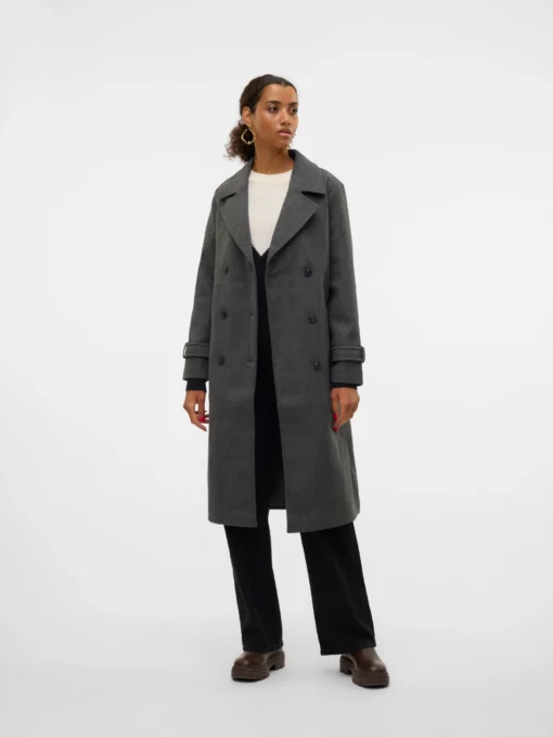 Vmfortunevega Long Trenchcoat Dark Grey Melange