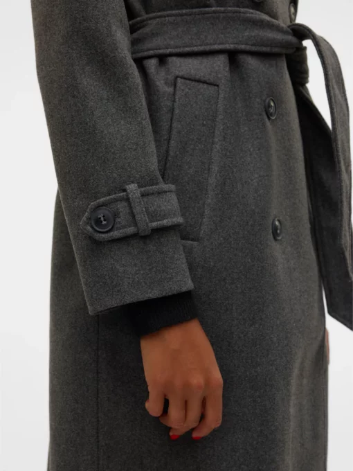 Vmfortunevega Long Trenchcoat Dark Grey Melange