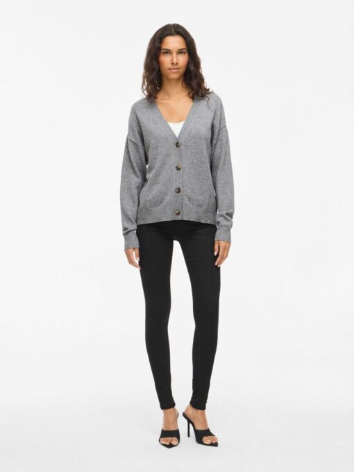 Viril V-Neck Cardigan Medium Grey Melange