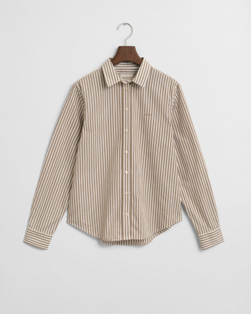 Gant Woman Classic Poplin Striped Shirt Taupe Beige