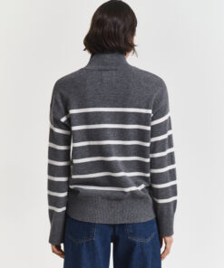 Gant Woman Superfine Lambswool Stripe Mockneck Charcoal Melange