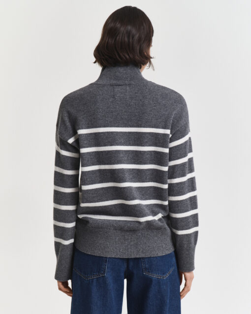 Gant Woman Superfine Lambswool Stripe Mockneck Charcoal Melange