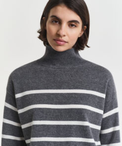 Gant Woman Superfine Lambswool Stripe Mockneck Charcoal Melange