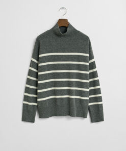 Gant Woman Superfine Lambswool Stripe Mockneck Charcoal Melange