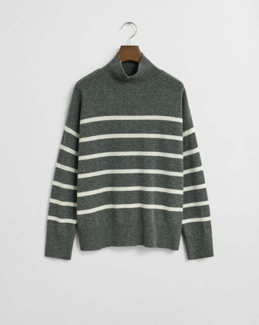 Gant Woman Superfine Lambswool Stripe Mockneck Charcoal Melange