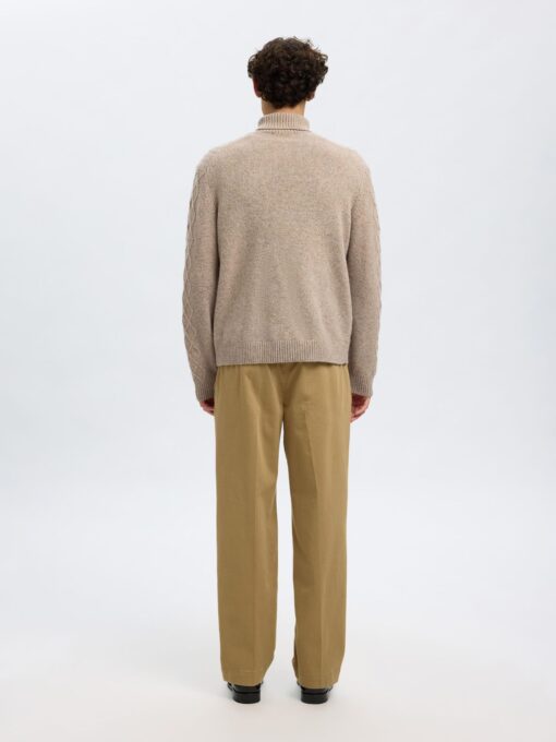 Slhneil Relaxed Cable Roll Neck Oatmeal
