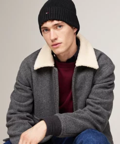 Tommy Hilfiger Hilfiger Flag Embroidery Beanie With Cashmere Charcoal Gray